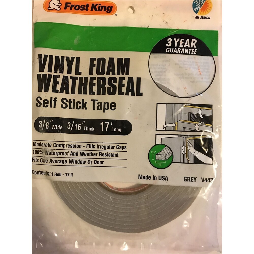 FROST KING  V443 Vinyl Foam Weatherseal 3/8" W 3/16" T 17 ft L, Grey